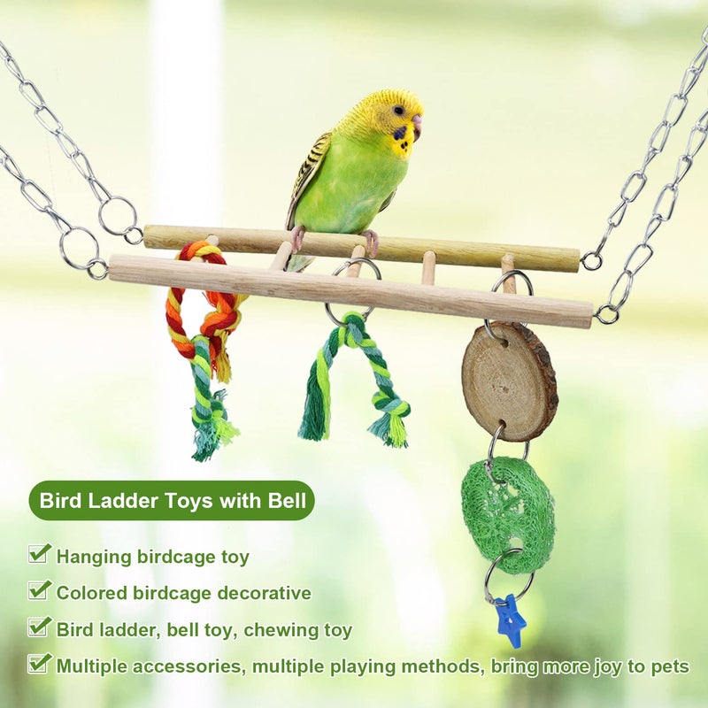 Litewoo Bird Ladder Toy Hanging Swing Natural Wood Hammock Toy for Small Parrot Parakeet Cockatiel African Grey Cockatoos Conure Finch Cage Accessories - Image 3